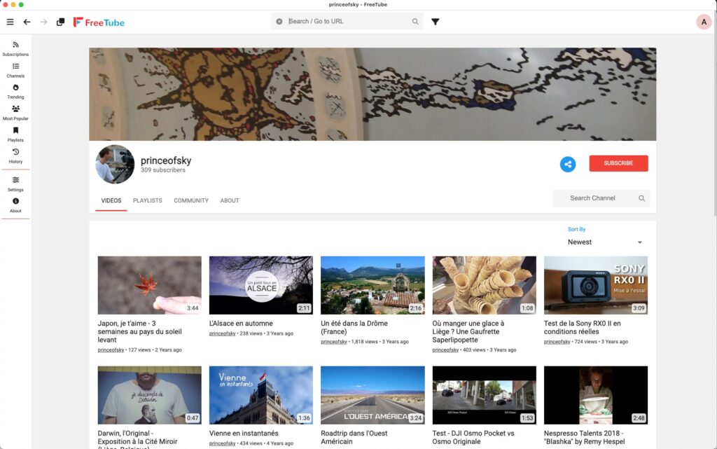 Interface de FreeTube