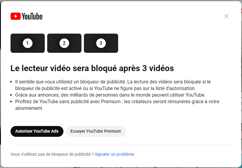Le lecteur vidéo sera bloqué après 3 vidéos